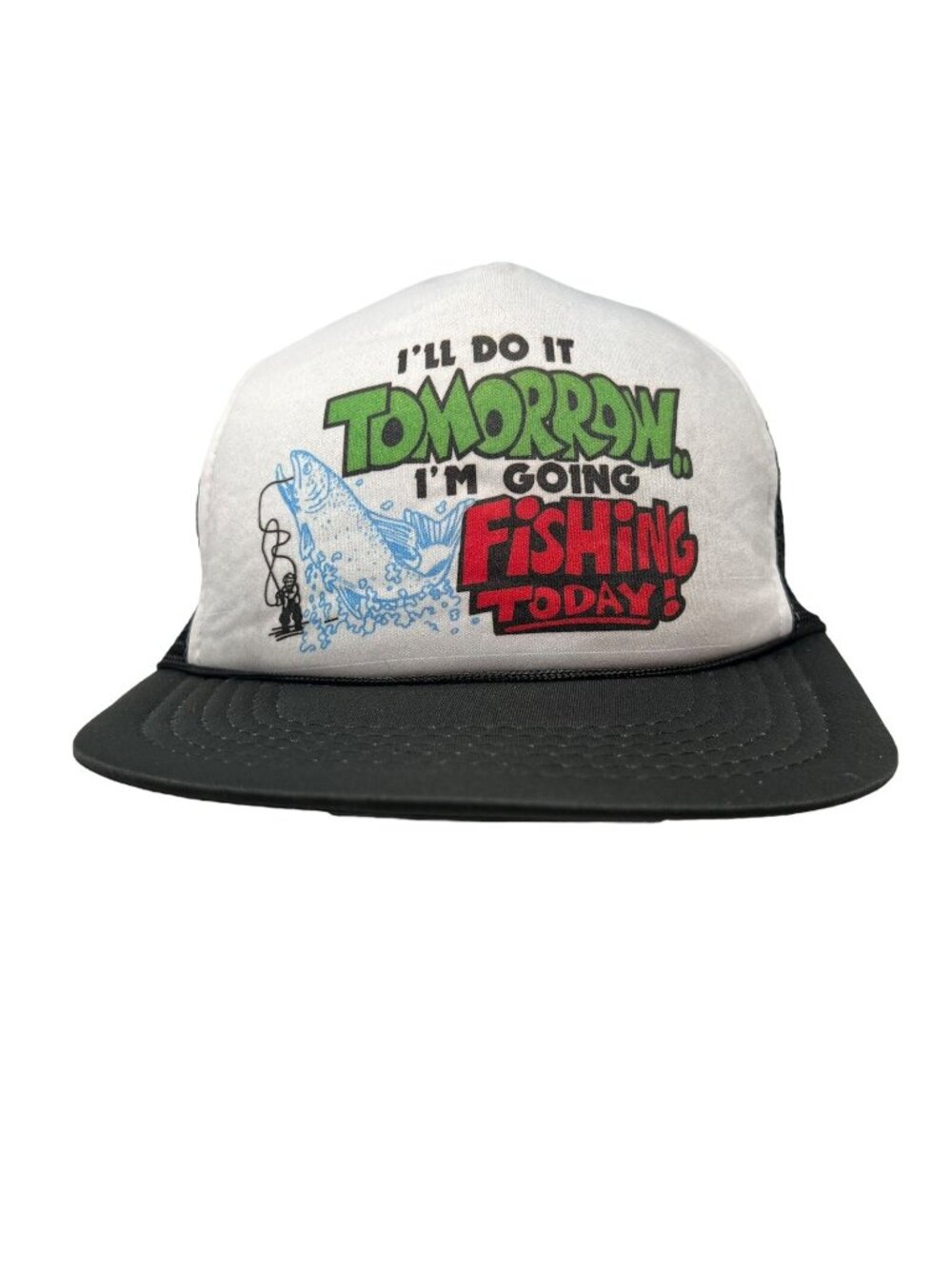 Fishing Trucker Hat Vintage 80s I'll Do It Tomorrow Snapback Mesh Novelty Funny